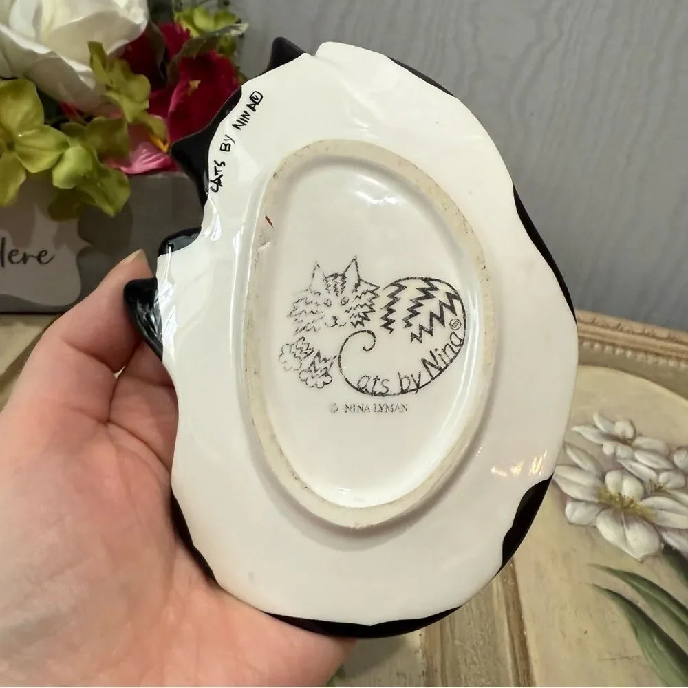 Cats by Nina Lyman Tuxedo Kitty Spoon Rest Trinket Dish
